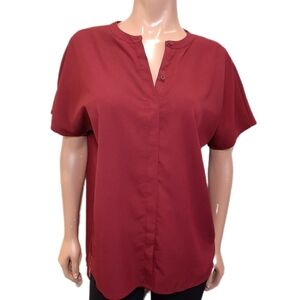 Banana Republic Split Neck Blouse Short Dolman Sleeve Flowy Top Pleated